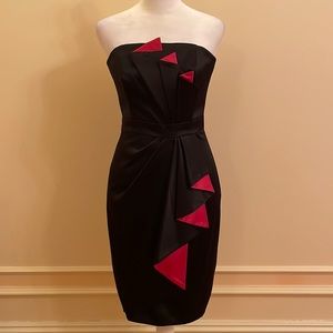 Black and pink strapless dress